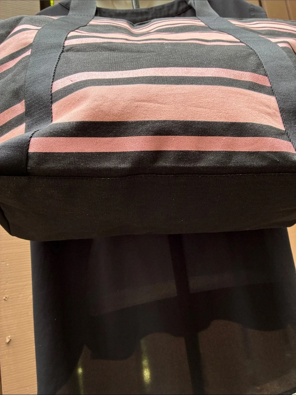 NWT Victoria's Secret Black & Pink Striped Tote Bag
